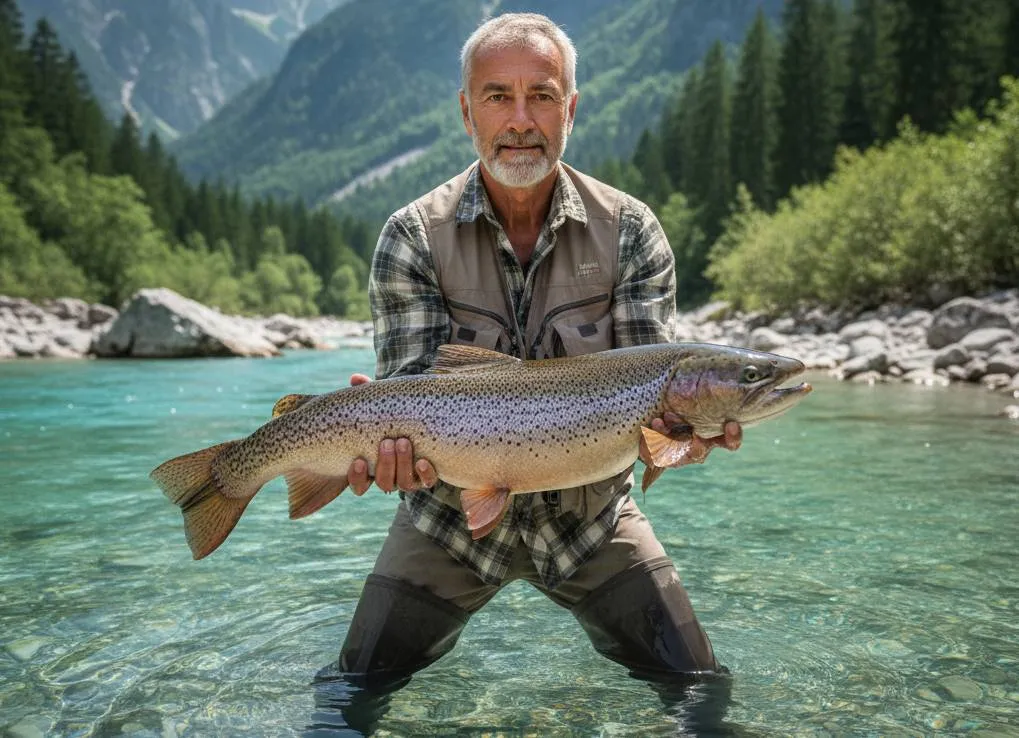 Zora na Soči – nepozabno! Prava soška mramornica 64 cm na suho muho #14 (siva sedž, ročno vezana). Ugriz ob 5:43, ko je sonce ravno pozlatilo Tolminska korita. Borba kot iz sanj – vsaka glava v skalo, vsak skok čez brzice. Seveda takoj spuščena nazaj v svoj biser. Hvala Soči, da še vedno skriva takšne lepotce! 🪰✨ #uloviinspusti #muharjenje #Soča #mramornica #soškakraljica #catchandrelease