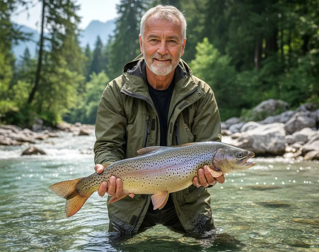 Danes na Soči spet čarobni dan! Kapitalni lipan 48 cm na suho muho #16 (imitacija majske muhe). Borba kot iz učbenika, vsaka tresenje repa je bilo vredno vsake ure vezanja muh doma. Seveda takoj spuščen nazaj v tok – naj raste še naprej za naslednje generacije. Hvala Soči za še en nepozaben trenutek! 🪰💚 #catchandrelease #mušičarenje #Soča #lipan